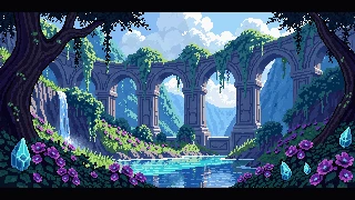 丛林遗迹主题像素插画